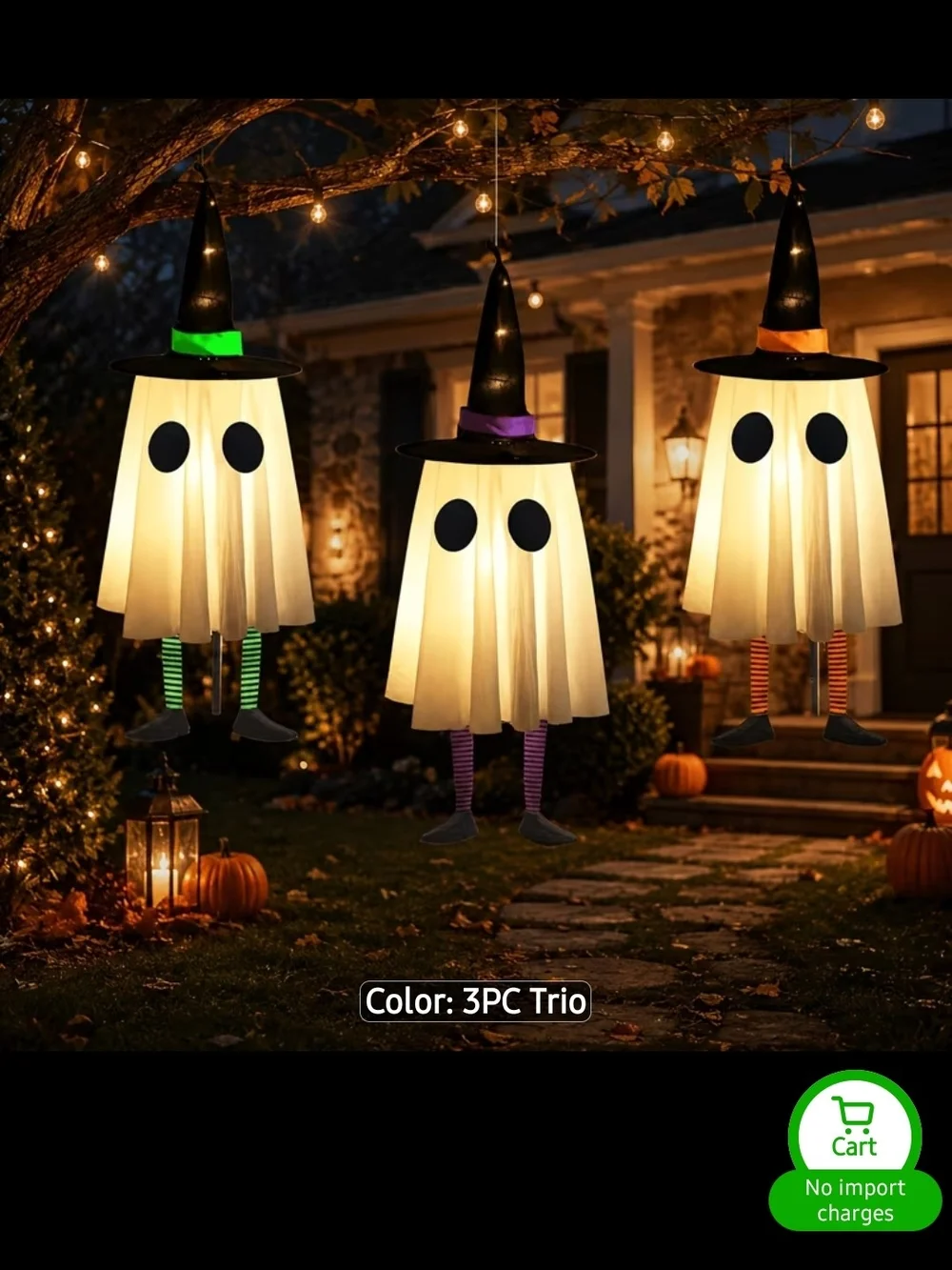 Hanging Witch Ghost Light Decoration - White
